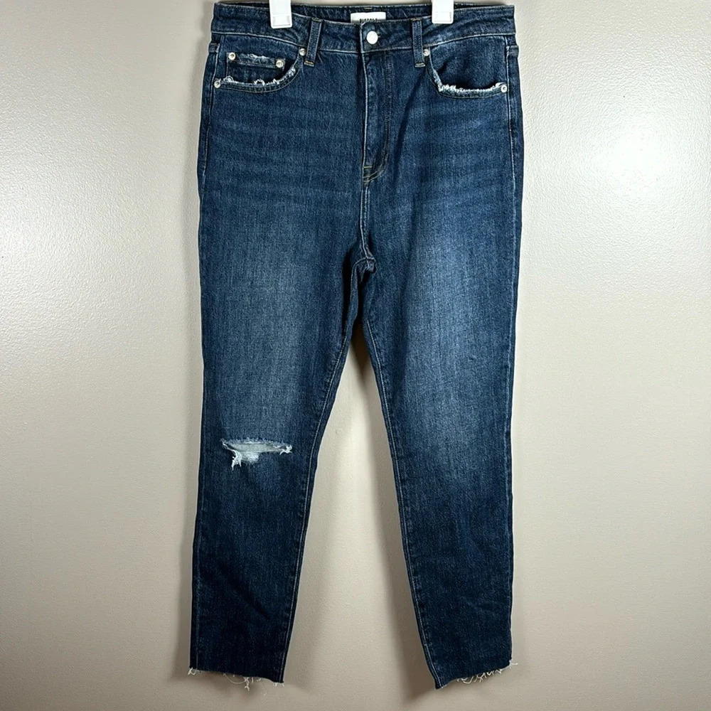 Pistola Straight Leg Distressed High Rise Dark Wash Denim Jeans